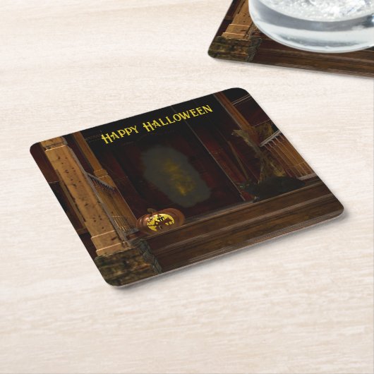 ハウス不気味幽霊のよく出るポーチ スクエアペーパーコースター (アングル)