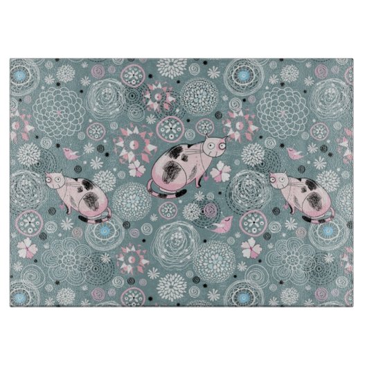 ハウス子猫パターン カッティングボード (正面)