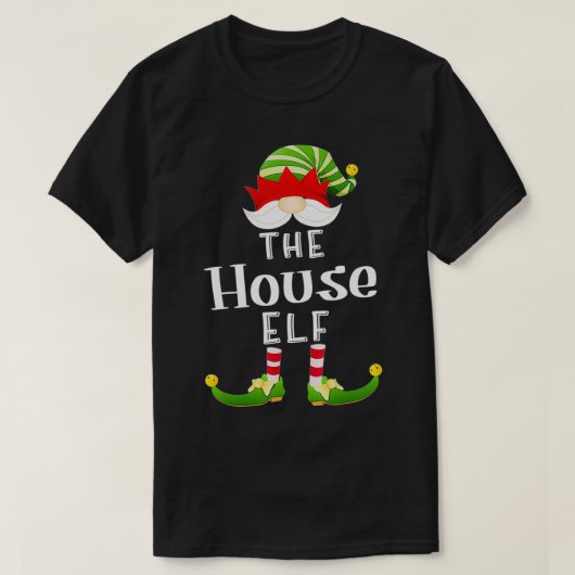 ハウス小妖精や小人グループクリスマスおもしろいパジャマパーティー Tシャツ (デザイン正面)
