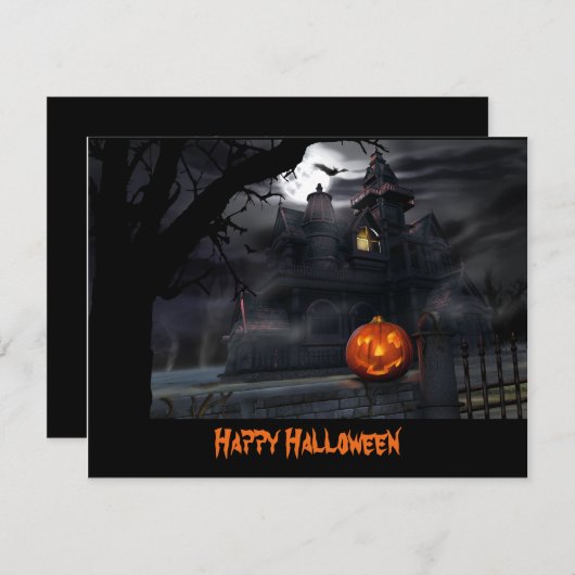 ハウス幽霊のよく出るこうもりパンプキンハロウィーン招待状 招待状 (正面/裏面)
