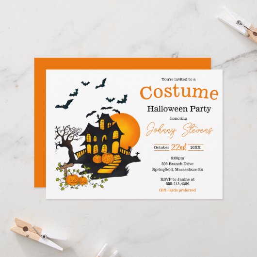 ハウス幽霊のよく出るシンプルハロウィーンの衣装パーティー カード (正面/裏面インサイチュ)