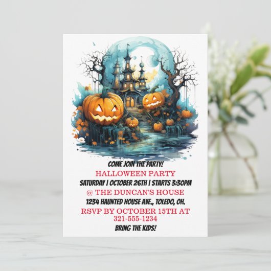 ハウス幽霊のよく出るハッピーハローウィンパーティの招待状 招待状 (スタンド正面)