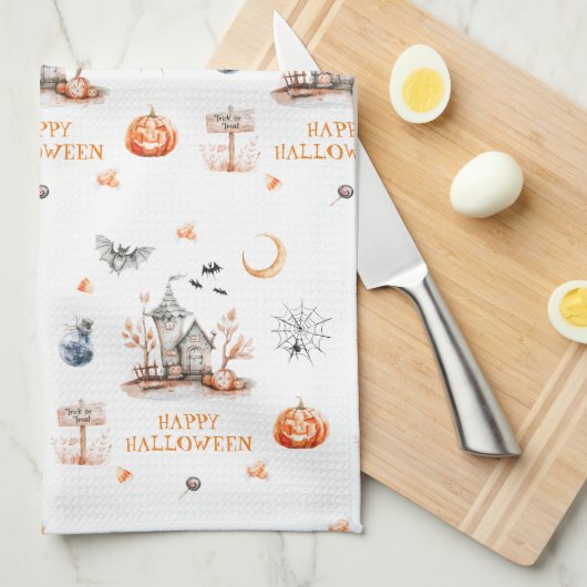 ハウス幽霊のよく出るハッピーハローウィン キッチンタオル (四つ折り)