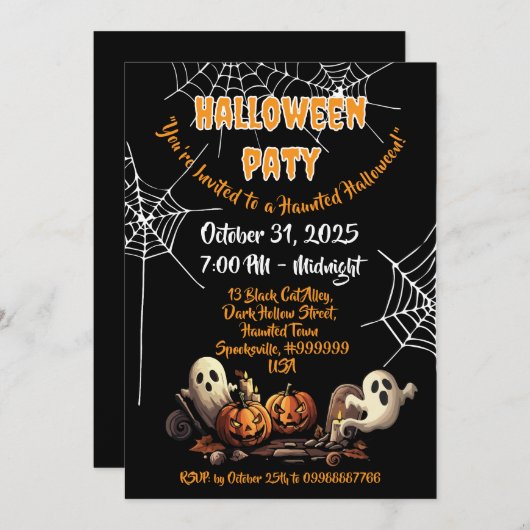 👻ハウス幽霊のよく出るハロウィーン招待状🎃🕷️ 招待状 (正面/裏面)