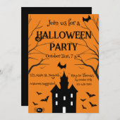 ハウス幽霊のよく出るハローウィンパーティオレンジ 招待状 (正面/裏面)