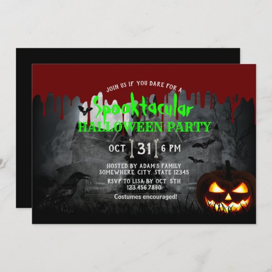 ハウス幽霊のよく出るハローウィンパーティクリープンプキン 招待状 (正面/裏面)