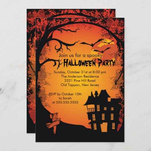 ハウス幽霊のよく出るハローウィンパーティ招待状 招待状 (正面/裏面)
