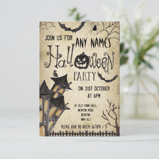 ハウス幽霊のよく出るヴィンテージハローウィンパーティ招待状 招待状 (スタンド正面)