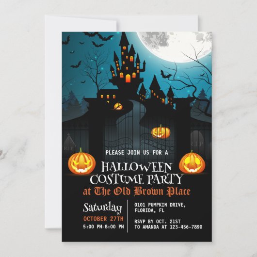 ハウス幽霊のよく出る招待状ハロウィーンの衣装パーティー 招待状 (正面)