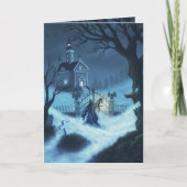 ハウス幽霊のよく出る歓迎のゴシックハウスのハロウィンファンタジーアート カード (正面)