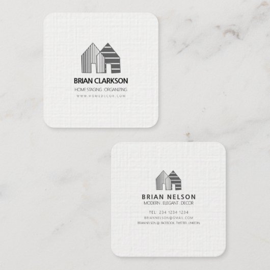 ハウス建築クリーニ実在ングエステート スクエア名刺 (正面/裏面)