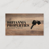 ハウス鍵ロゴ | 木目の背景 名刺 (正面)