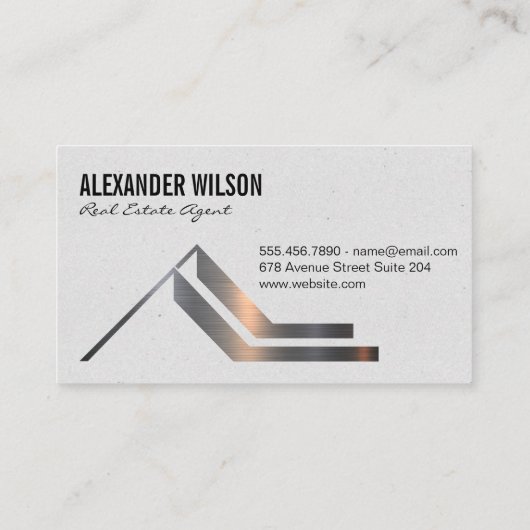 ハウス鍵 | エステート実在メタリックのブラシ付きロゴ 名刺 (裏面)