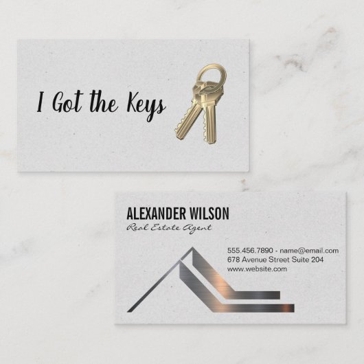 ハウス鍵 | エステート実在メタリックのブラシ付きロゴ 名刺 (正面/裏面)