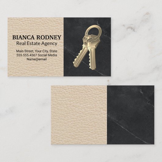 ハウス鍵 |大理石 |レザー 名刺 (正面/裏面)