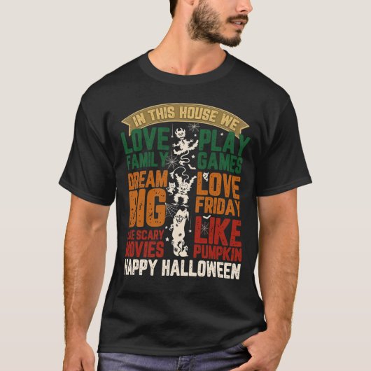 ハウス ハッピー ハロウィン モンスターズ スパイダーウェブ Tシャツ (正面)