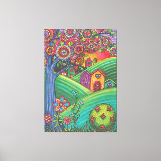 ハウズカラフルズフォークアート キャンバスプリント (正面)