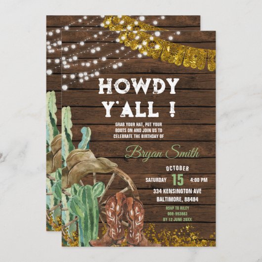 ハウディオールサウスウエスタンサウスサボーツ誕生日 招待状 (正面/裏面)