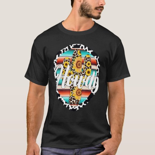 ハウディカウヒョウ柄サボテンセラペ柄サボテン柄ひまわり Tシャツ (正面)
