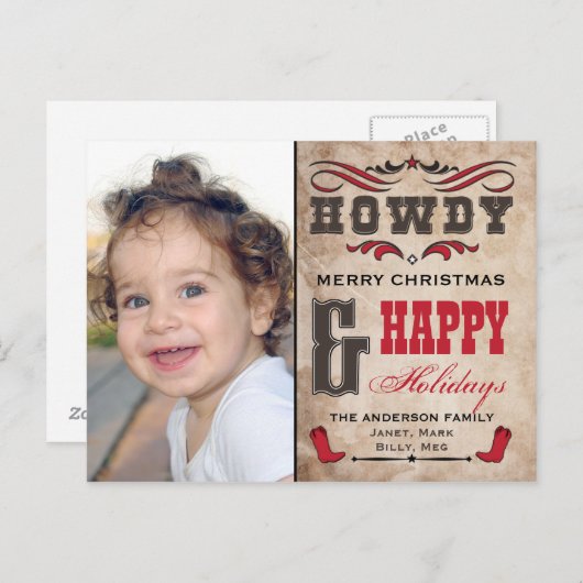 ハウディカウボーイウェスタンクリスマスフォトカード シーズンポストカード (正面/裏面)