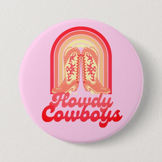 ハウディカウボーイズかわいい女性のカーボーイブーツウェスタンスタイル 缶バッジ (正面)