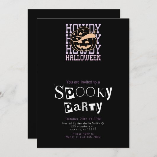 ハウディカウボーハットスターズハローウィンパーティ 招待状 (正面/裏面)