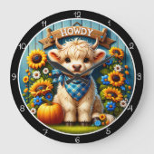 ハウディキュートなハイランド牛 ラージ壁時計 (正面)
