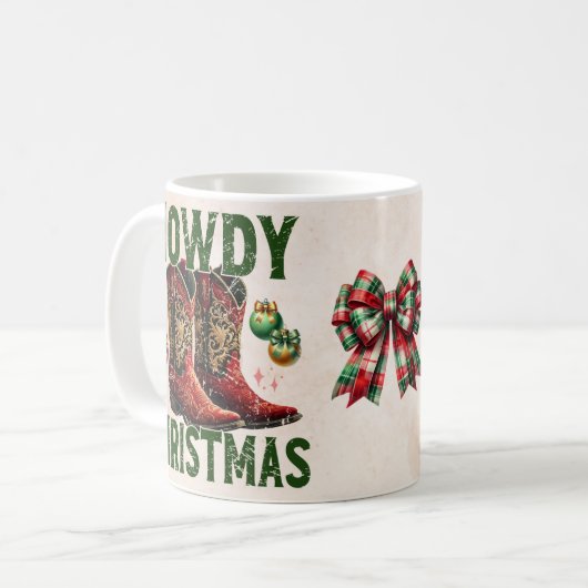 ハウディクリスマスカウボーイブーツ西クリスマスグリーンレッド コーヒーマグカップ (正面左)