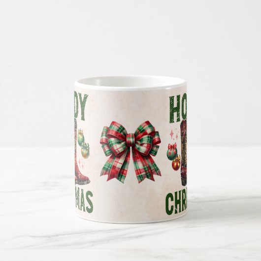 ハウディクリスマスカウボーイブーツ西クリスマスグリーンレッド コーヒーマグカップ (中央)