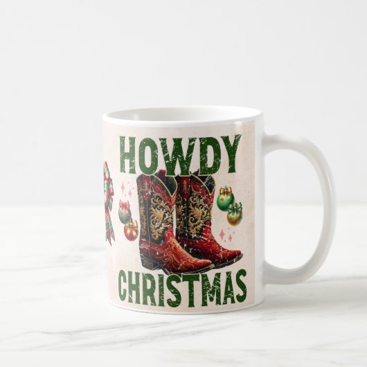 ハウディクリスマスカウボーイブーツ西クリスマスグリーンレッド コーヒーマグカップ (右)
