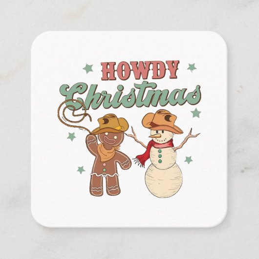 ハウディクリスマスカウボーイ雪だるまウェスタンおもしろい スクエア名刺 (正面)