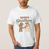 ハウディクリスマスカウボーイ雪だるまウェスタンおもしろい Tシャツ (正面)
