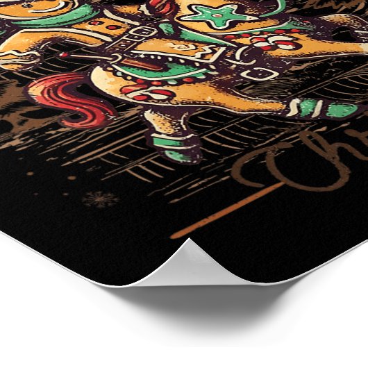 ハウディクリスマスジンジャーブレッドマンカウボーイライドホース ポスター (角)