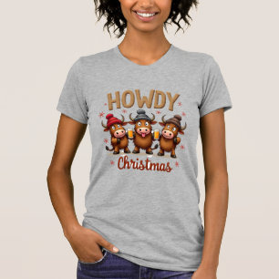 ハウディクリスマス おもしろ ハイランドカウ Xmas 牛好き Tシャツ