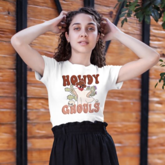 ハウディグールズレトロ面白いハロウィンカウボーイ幽霊 Tシャツ