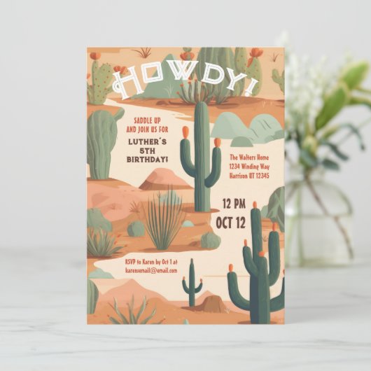 ハウディサウスウエストサドルアップボーイズ誕生日 招待状 (スタンド正面)