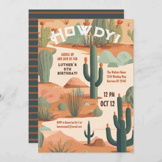 ハウディサウスウエストサドルアップボーイズ誕生日 招待状 (正面/裏面)