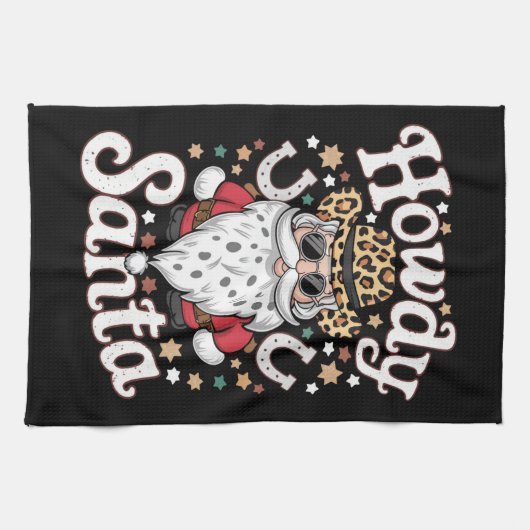 ハウディサンタウェスタンカウボーイロデオクリスマスプレゼント キッチンタオル (横)