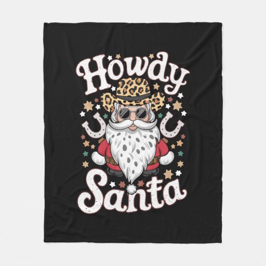 ハウディサンタウェスタンカウボーイロデオクリスマスプレゼント フリースブランケット (正面)