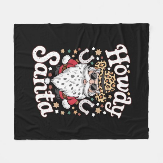 ハウディサンタウェスタンカウボーイロデオクリスマスプレゼント フリースブランケット (正面(横))