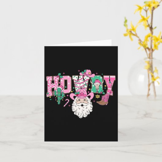 ハウディサンタクロースピンクのクリスマスカントリーカウボーイサ カード (黄色い花)