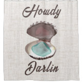 ハウディダーリンコースタルオイスターとティール（緑がかった色）シーガラス シャワーカーテン (正面)