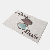 ハウディダーリンコースタルオイスターとティール(緑がかった色)シーガラス ドアマット (アングル)