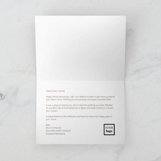 ハウディテキサス州ホームアニバーサリー不動産仲介業者カード カード (内部)