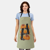 ハウディパンプキンウェスタン秋コケットボウ女性のカーボーイ エプロン (着用した状態)