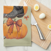 ハウディパンプキンウェスタン秋コケットボウ女性のカーボーイ キッチンタオル (四つ折り)