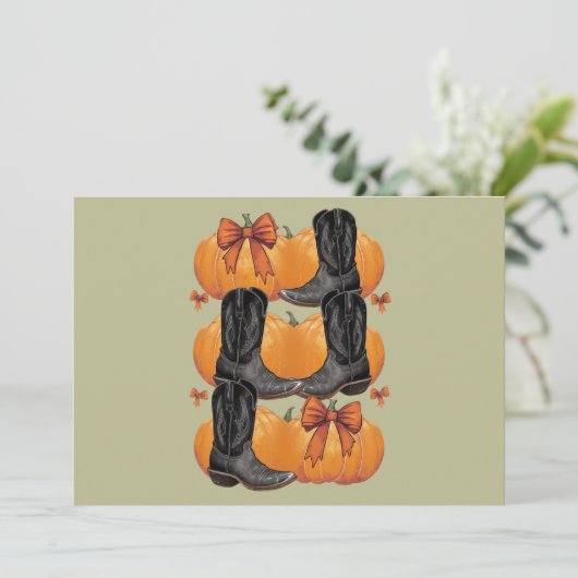ハウディパンプキンウェスタン秋コケットボウ女性のカーボーイ 招待状 (スタンド正面)