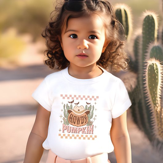 ハウディパンプキンハロウィーンレトロウエスタンピンク トドラーTシャツ