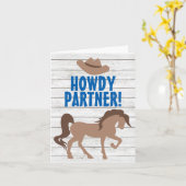 ハウディパートナーブラウンホースとカウボーイハットウェスタン カード (黄色い花)