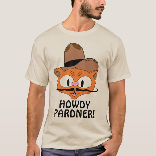 ハウディパートナー!漫画の口ひげ猫 セニョール・ガトー™ Tシャツ (正面)